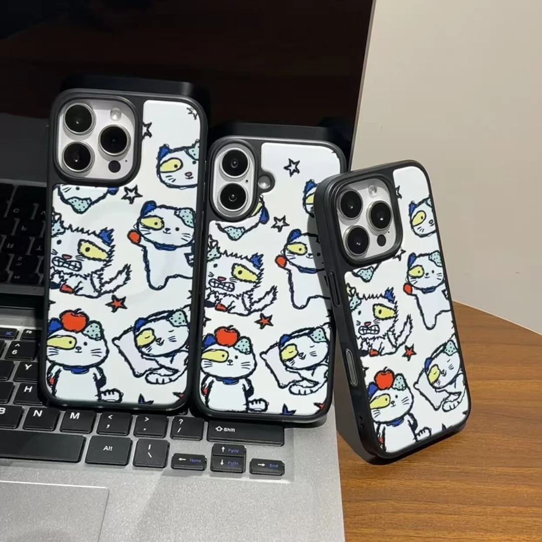 卡通小怪适用苹果17pro小众晶瓷手机壳iPhone14磁吸硬壳防摔高级