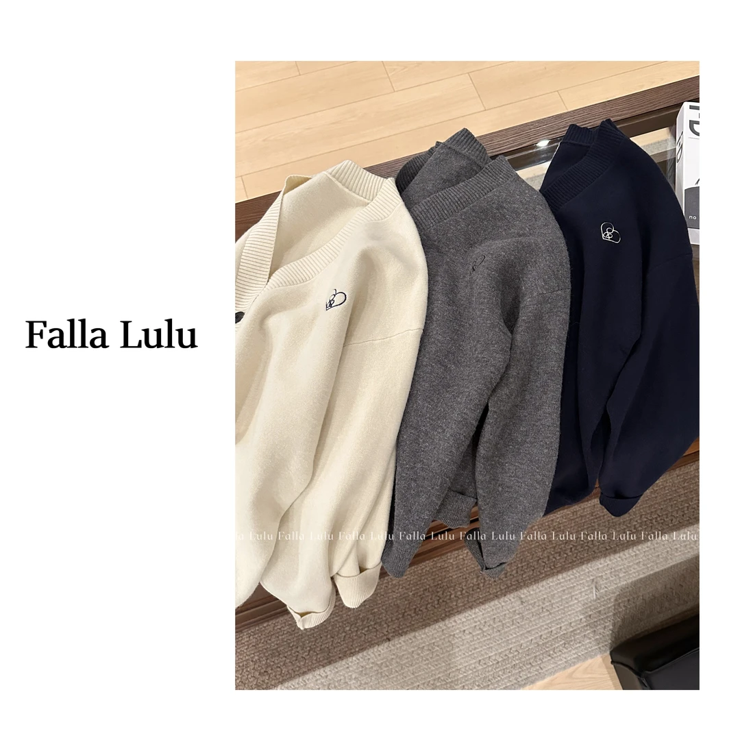 @英子家  厚实保暖慵懒风毛衣 简约小刺绣气质休闲大开衫 C2199