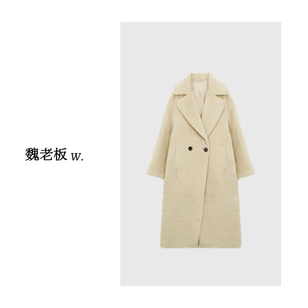 W.Diva【纵横】米杏色时尚休闲设计师款中长款羊驼大衣34C251296