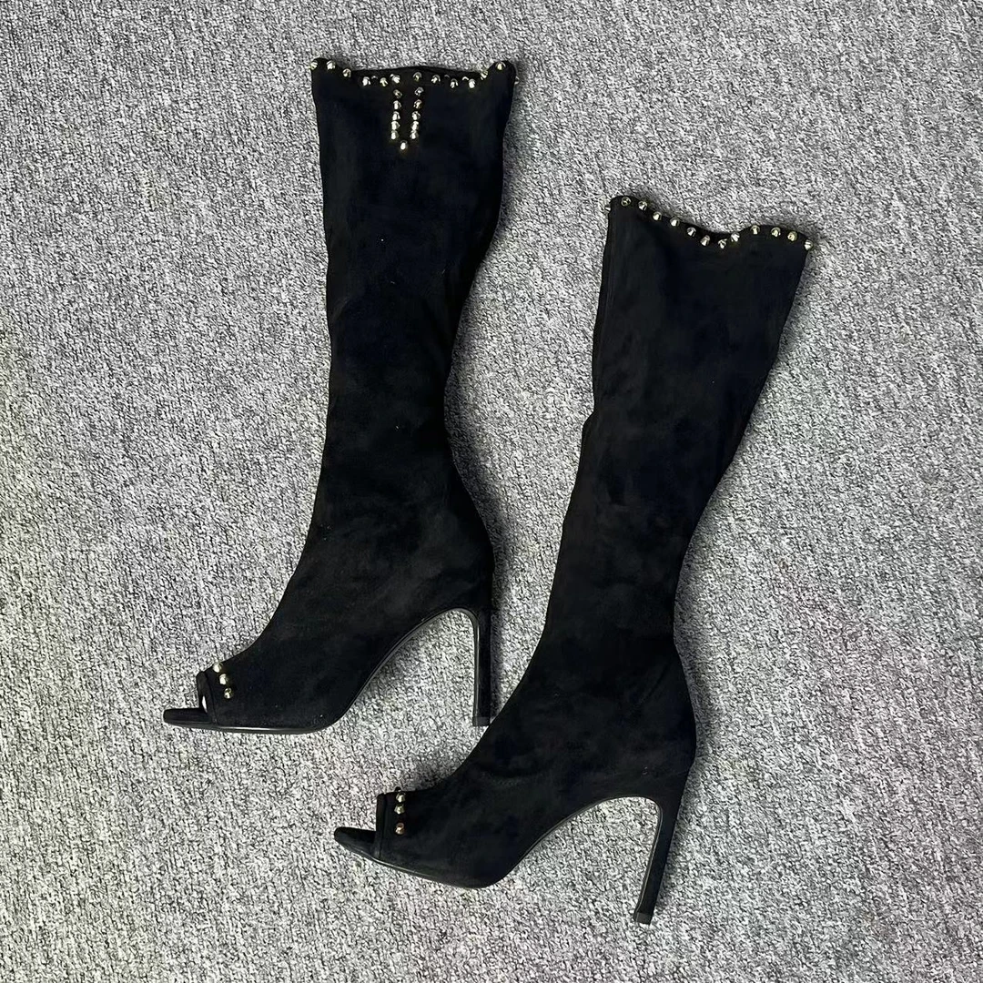 99新 StuartWeitzman 36码 / 米亚女鞋 黑色鱼嘴高跟时尚长靴 367