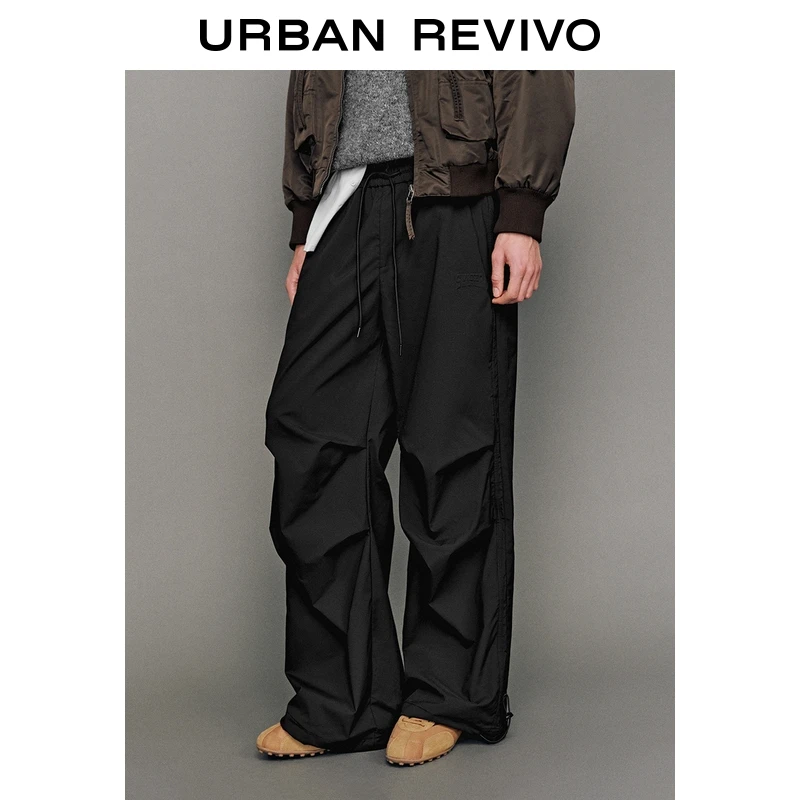 UR2025冬季新款男装休闲工装松紧腰抽绳抓绒阔腿裤UUV650050