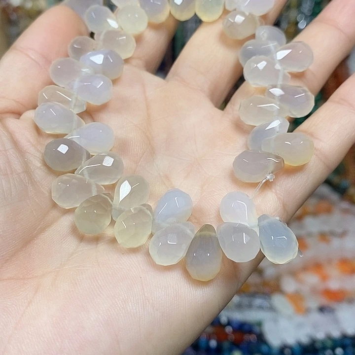玛瑙/玉髓未镶嵌珠宝半成品玛瑙切面水滴卡8*12mm