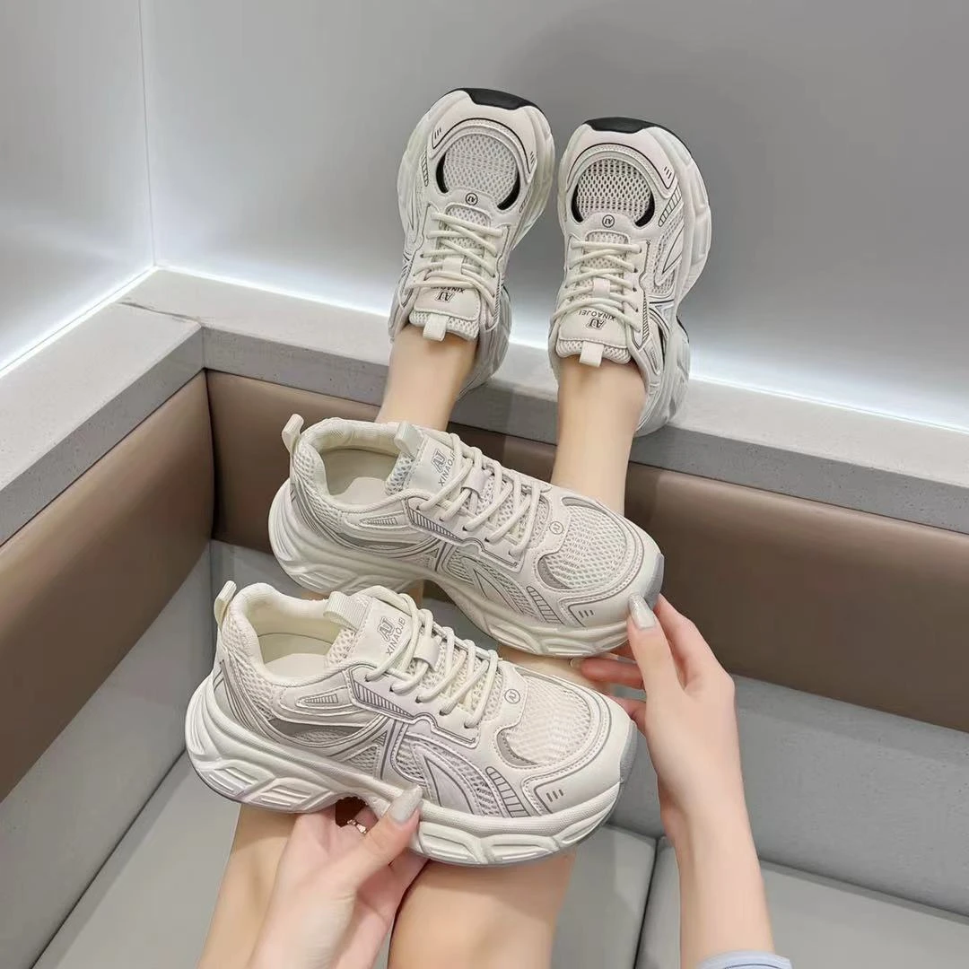 网面透气老爹鞋女2025春季新款厚底增高百搭休闲运动轻便跑步鞋