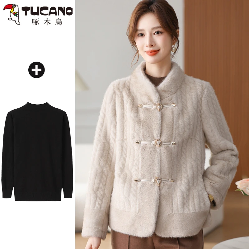 啄木鳥妈妈冬装水貂绒外套洋气中老年女秋冬高贵阔太太皮毛一体大