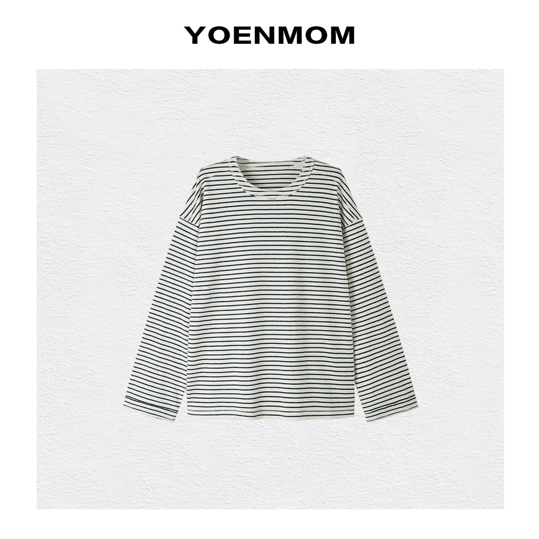 YOENMOM·条纹控·莱赛尔棉花纱彩点通勤休闲慵懒气质百搭长袖T恤