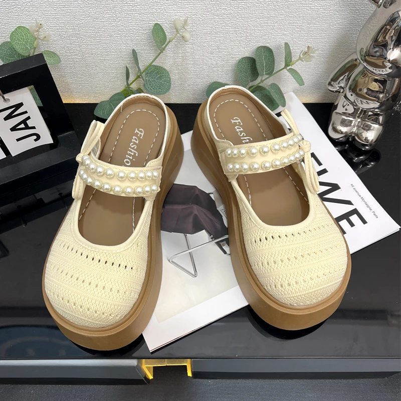 小香风包头半拖鞋2025年夏季平底针织镂空鞋子女款爆款2025新款