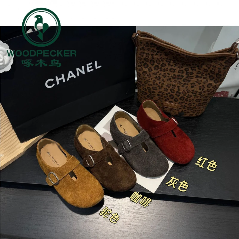 啄木鸟内增高4cm玛丽珍豆豆鞋女软底磨砂复古圆头丑萌法式勃肯鞋