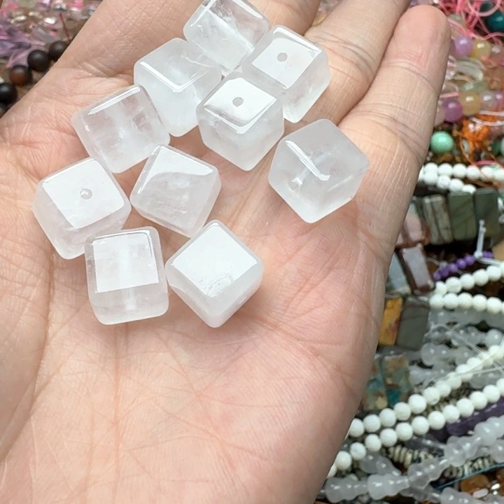 未镶嵌玛瑙/玉髓珠宝半成品2个12mm白幽灵方糖