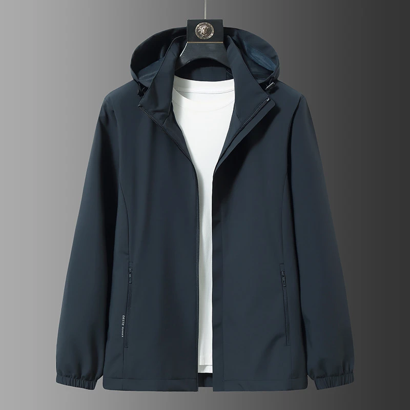 2025年秋季新款男士薄款加肥加大码立领连帽夹克男胖子休闲外套