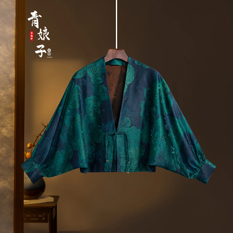 青娘子香云纱提花花萝国风新中式气质百搭长袖汉服开衫60304