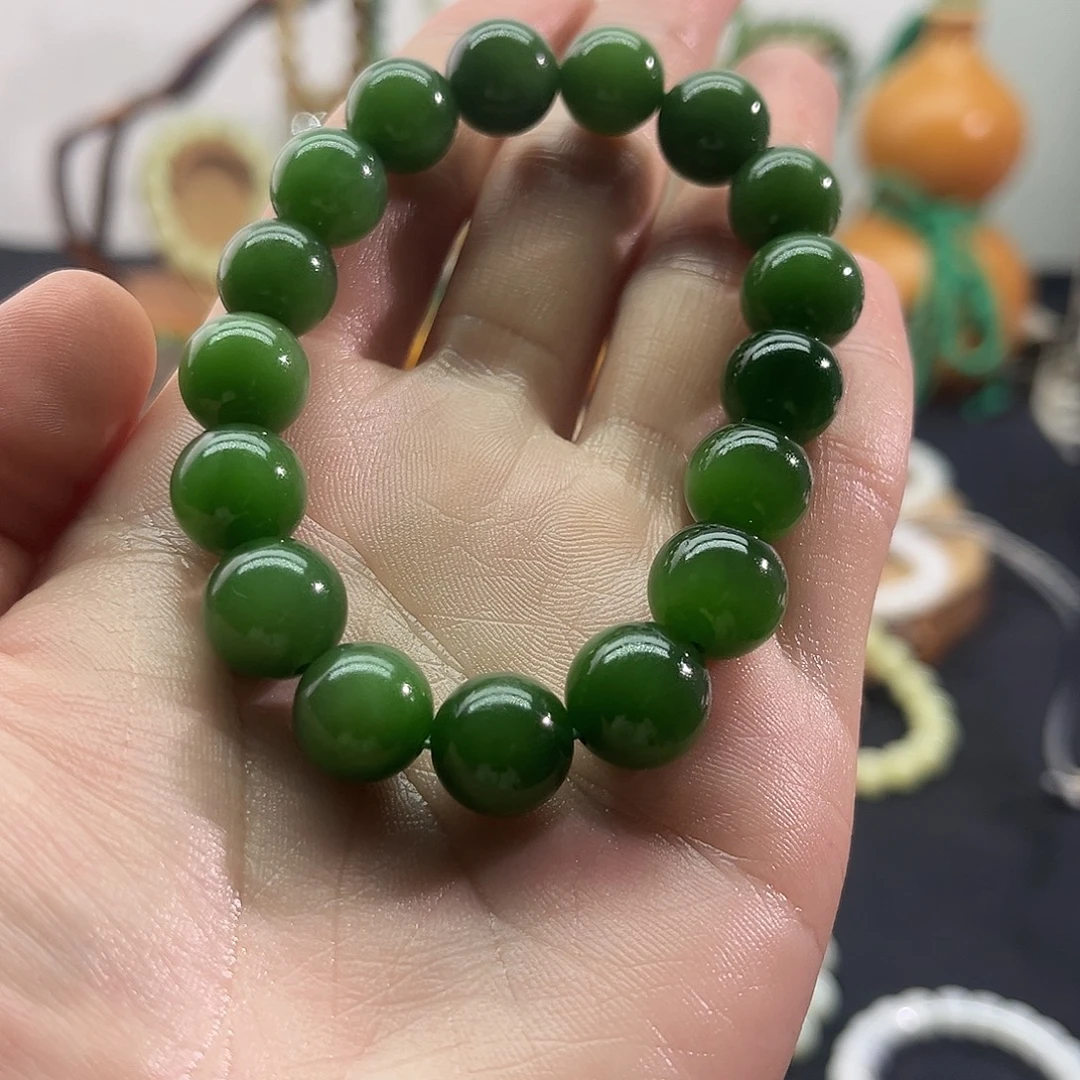 和田玉未镶嵌颈饰俄碧-阳绿手串-12mm
