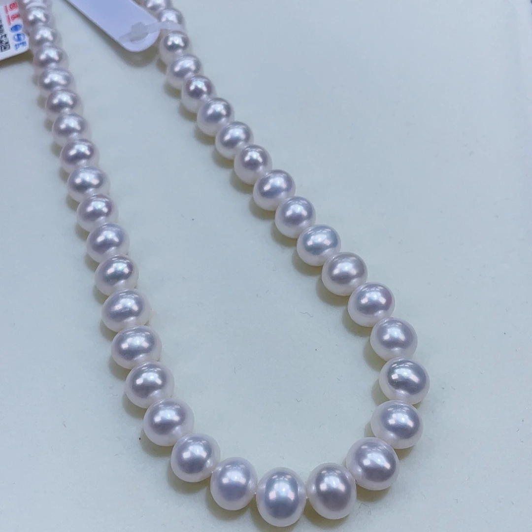 淡水珍珠9/10近圆无核爆亮冷白澳白光极光无暇银S925镶嵌