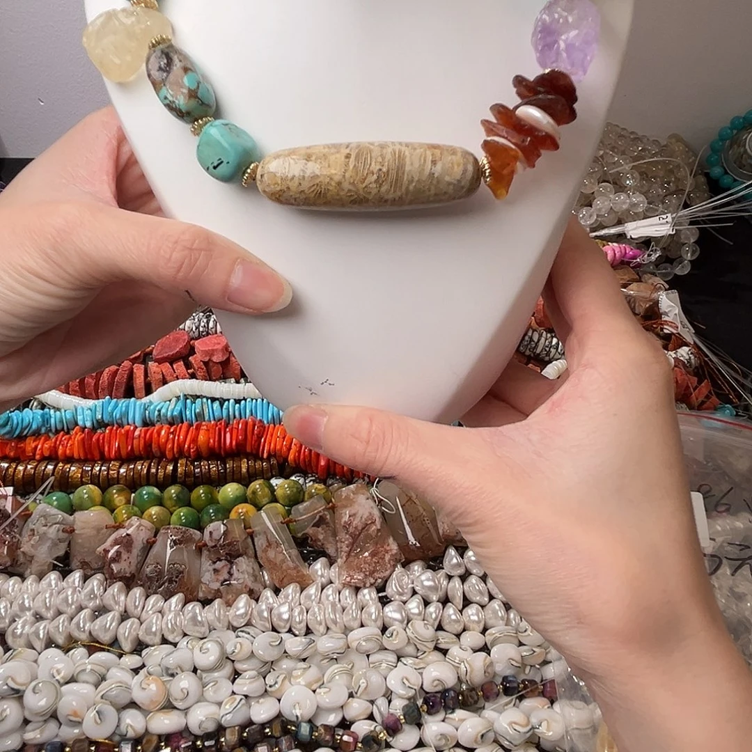 玛瑙/玉髓合金珠宝半成品N685菊花石桶珠吊坠一个15*53（仅吊坠