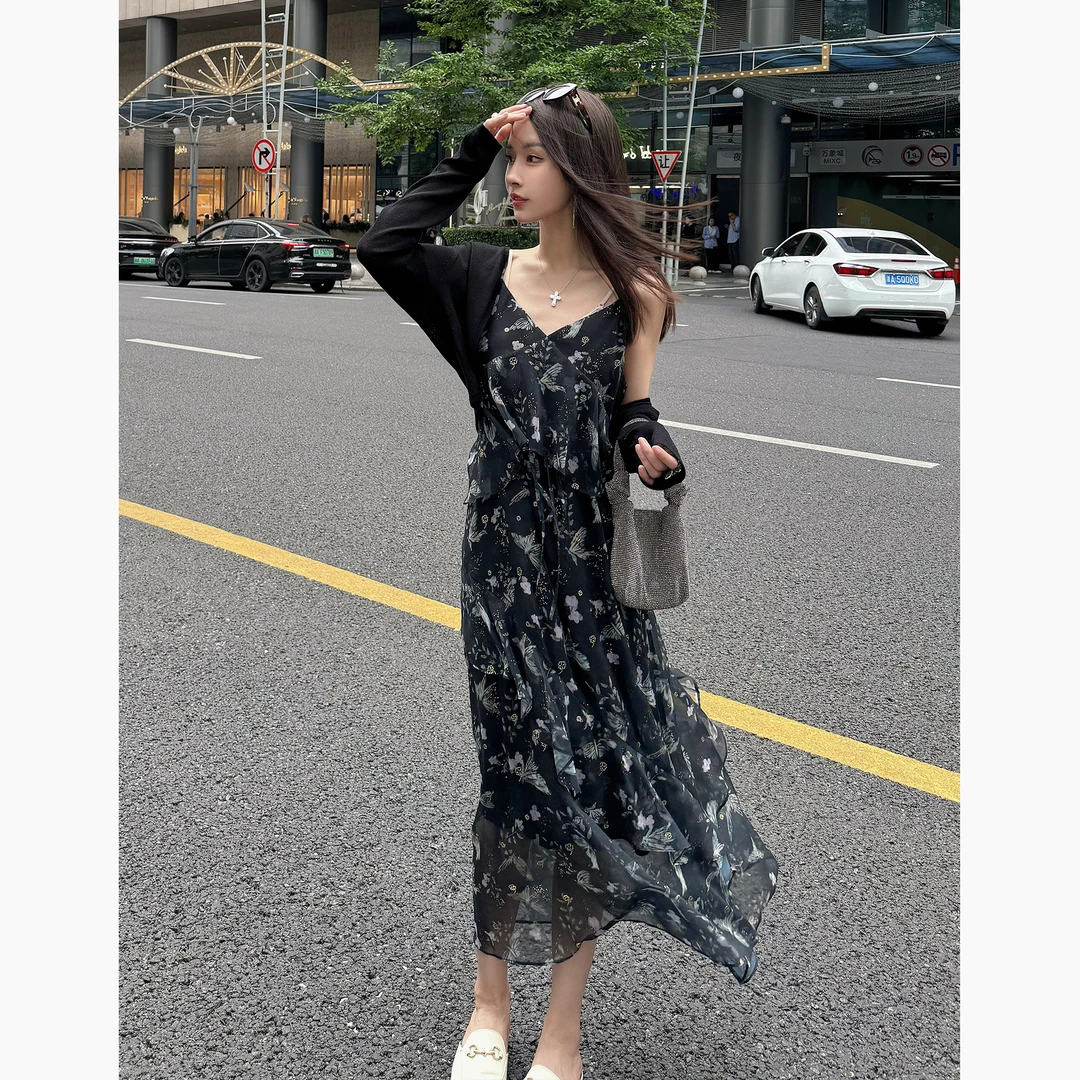 Janie Yee"小夜曲" 夏款气质轻奢显瘦吊带长款连衣裙收腰24A0512