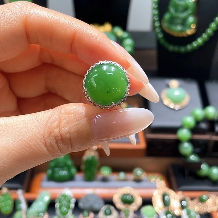 和田玉（碧玉）银S925镶嵌戒指
