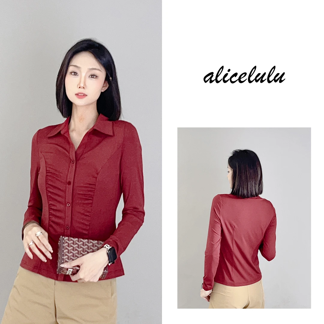 3 ALICE “西瓜红”衬衫 时髦褶皱 优雅显瘦 S1034160E
