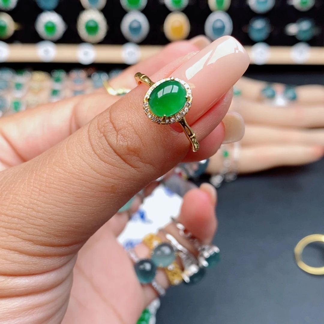 银S925镶嵌戒指翡翠9