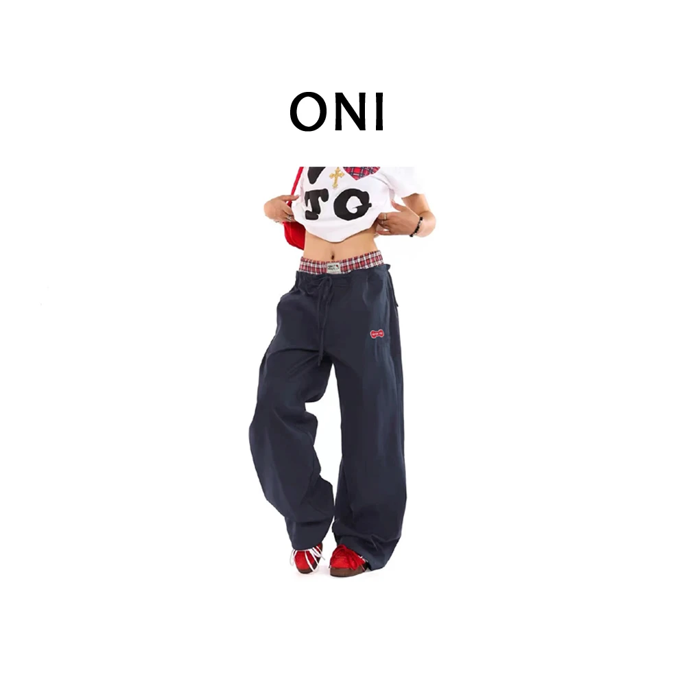 OUNI “ 云栖竹径 “ op** yy ~ 美式辣妹风 拼接双腰头工装裤