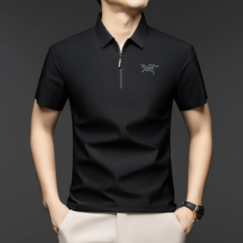 【清仓撤柜】刺绣鸟家冰感polo衫夏季男士高档无痕翻领拉链短袖t恤