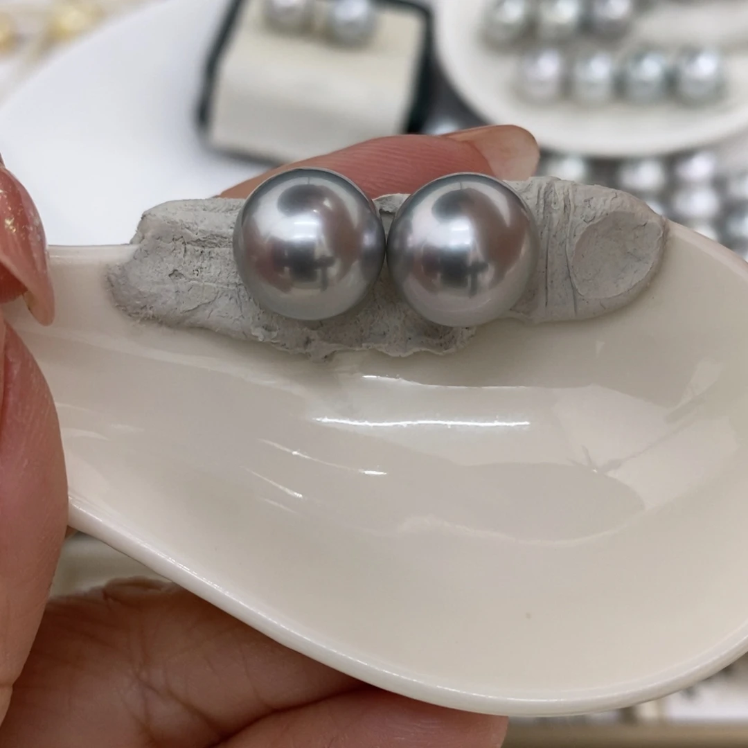 海水珍珠裸珠未镶嵌大溪地铂金灰12-13