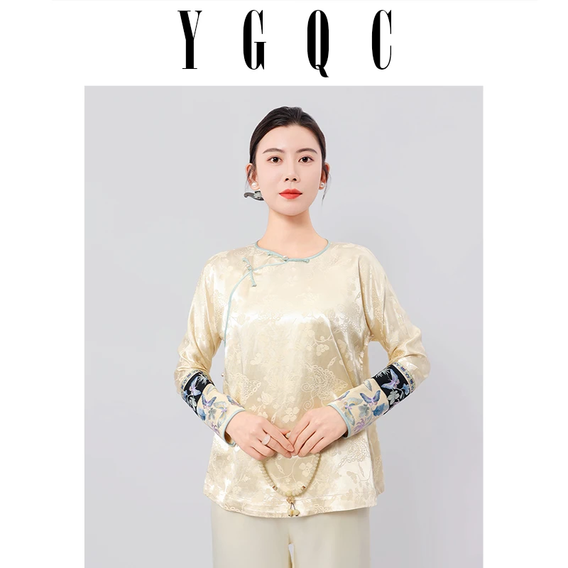 【岳光倾城】S16早春新款桑蚕丝材质高端刺绣新中式打底上衣小衫