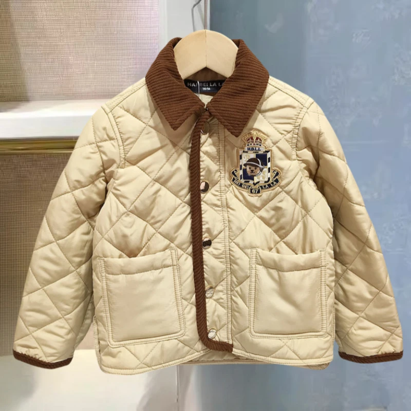 PHGB韩式童装冬季新款男童女童棉服学院风夹棉外套保暖HBLL24-4-1