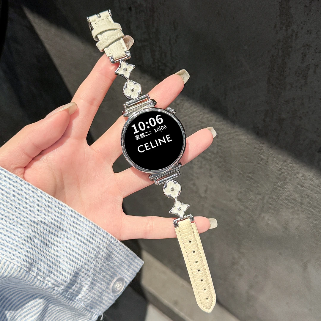 鎏金四叶草皮质 适用于华为gt6/gt5表带女gt4健康智能gt65pro腕带