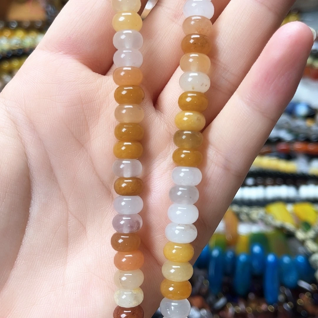 玛瑙/玉髓未镶嵌珠宝半成品卡8金丝玉算盘珠一条