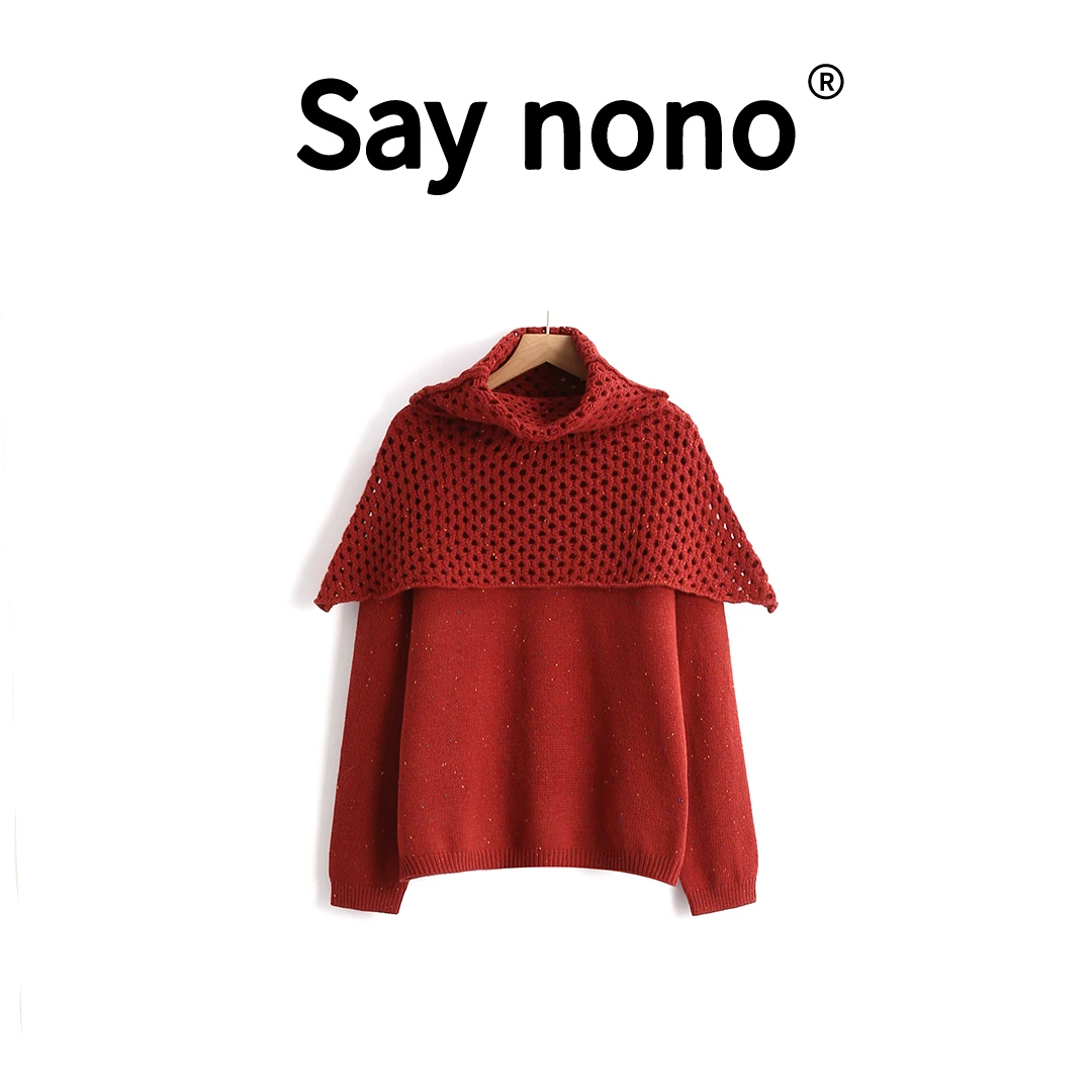 懒猫nono│Saynono 简约圆领素色全毛围脖连件套针织衫 /SY99288