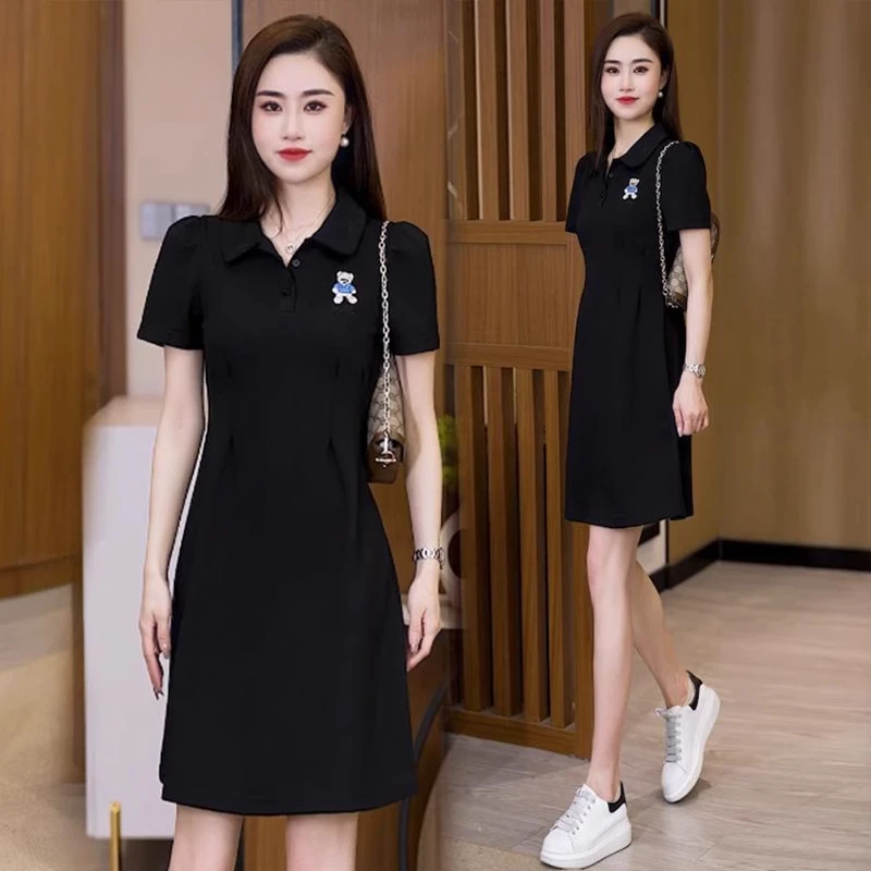 时尚polo领连衣裙女2025夏季新款时髦洋气收腰显瘦气质中长款裙子