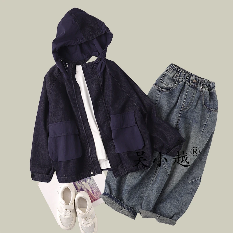 吴小越w1447男童牛仔外套同学痞帅男孩秋装新款衬衣版型秋款大童