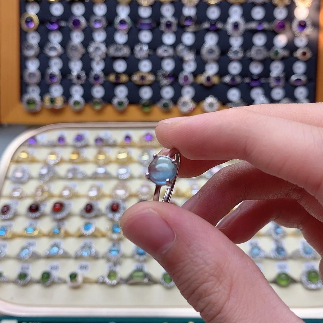 海蓝宝石戒指银S925镶嵌我***觉