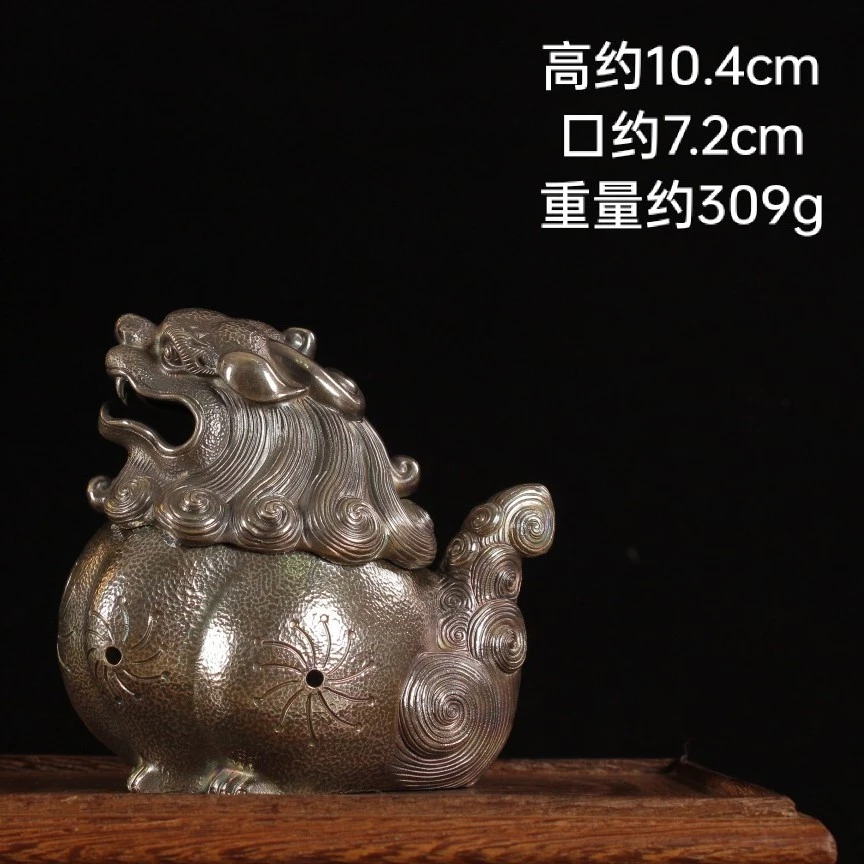 足银999茶宠雄狮款做旧香炉