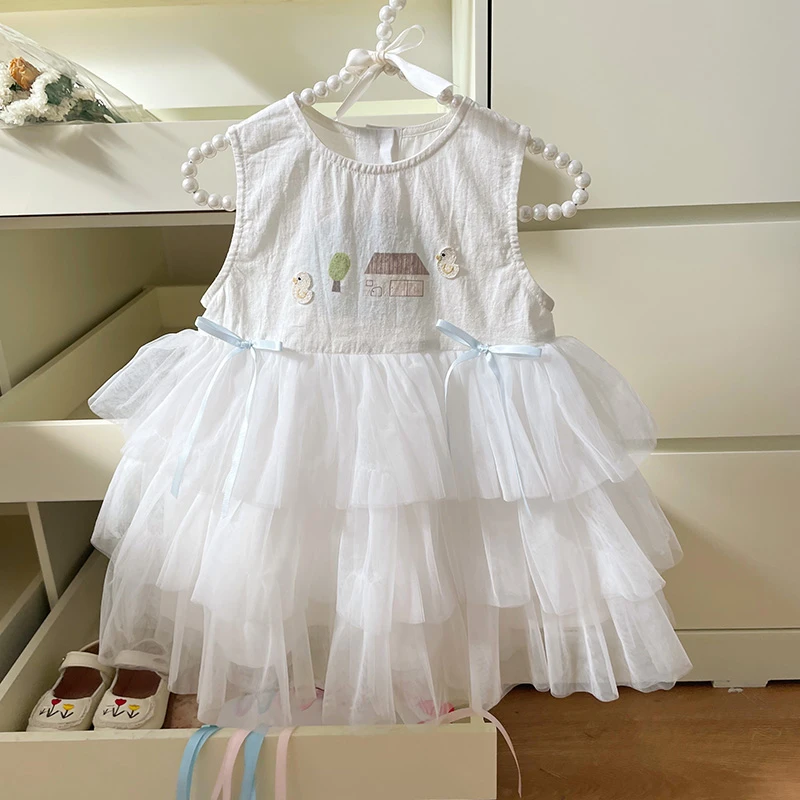 【现货】XQ259465夏季新款儿童裙子女童连衣裙女宝夏装无袖网纱裙