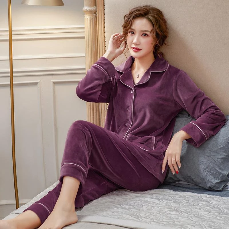 TIFICY海岛绒睡衣女加厚保暖长袖大码珊瑚绒套装秋冬季高贵法兰绒