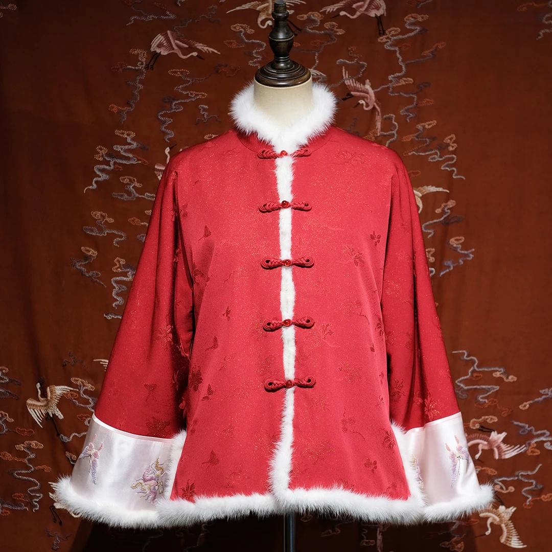 [玥生活艺术] 高端新中式桑蚕丝绣花棉衣冬款外套上衣