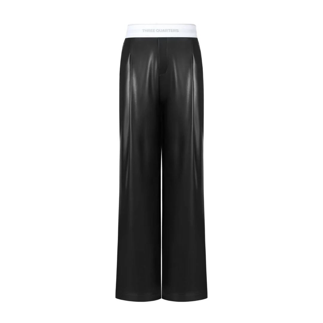 【景致设计师买手店】THREE QUARTERS拼腰头蛋白皮西装阔腿裤