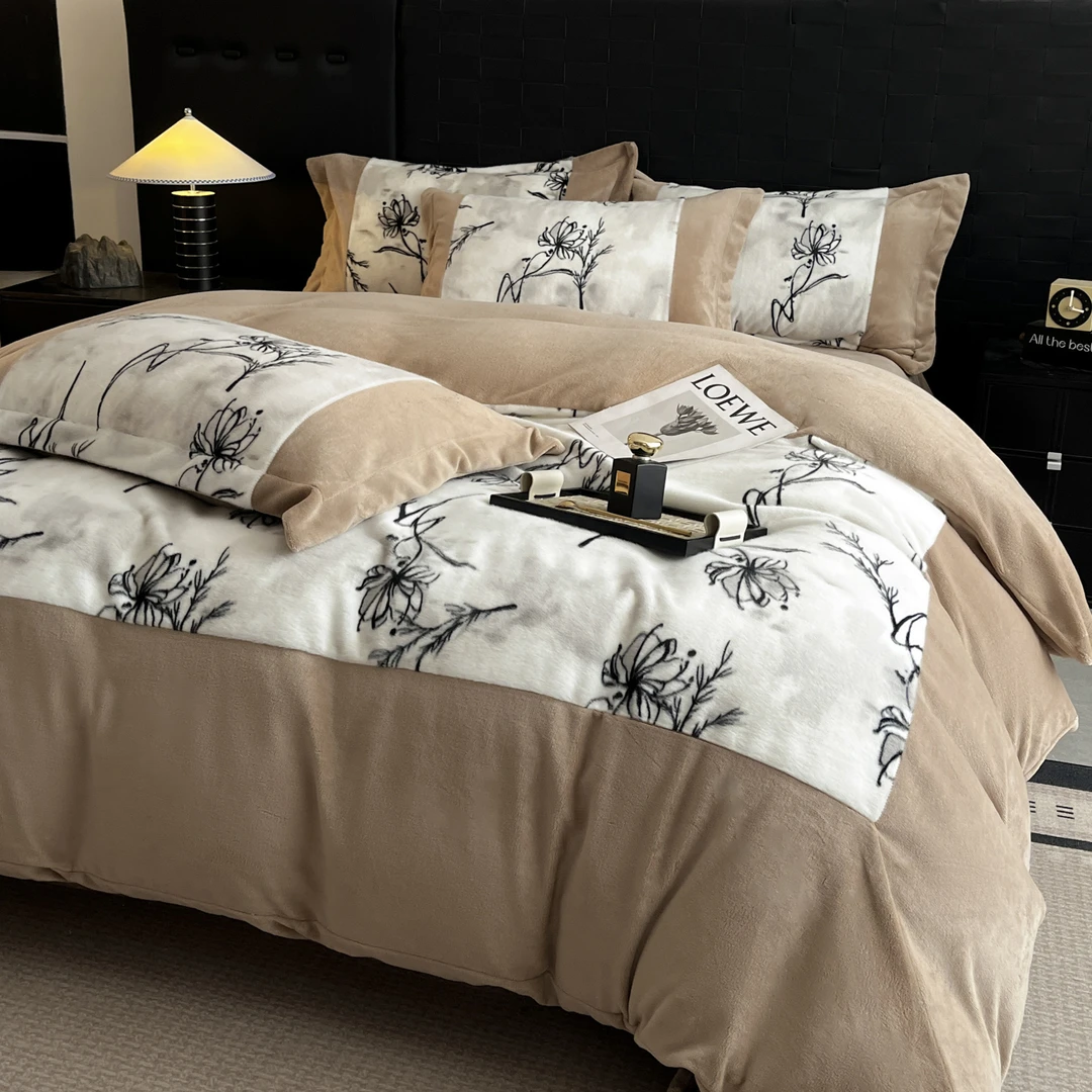 2025新款A类轻奢风雪貂绒牛奶绒四件套冬季现代简约保暖床上用品