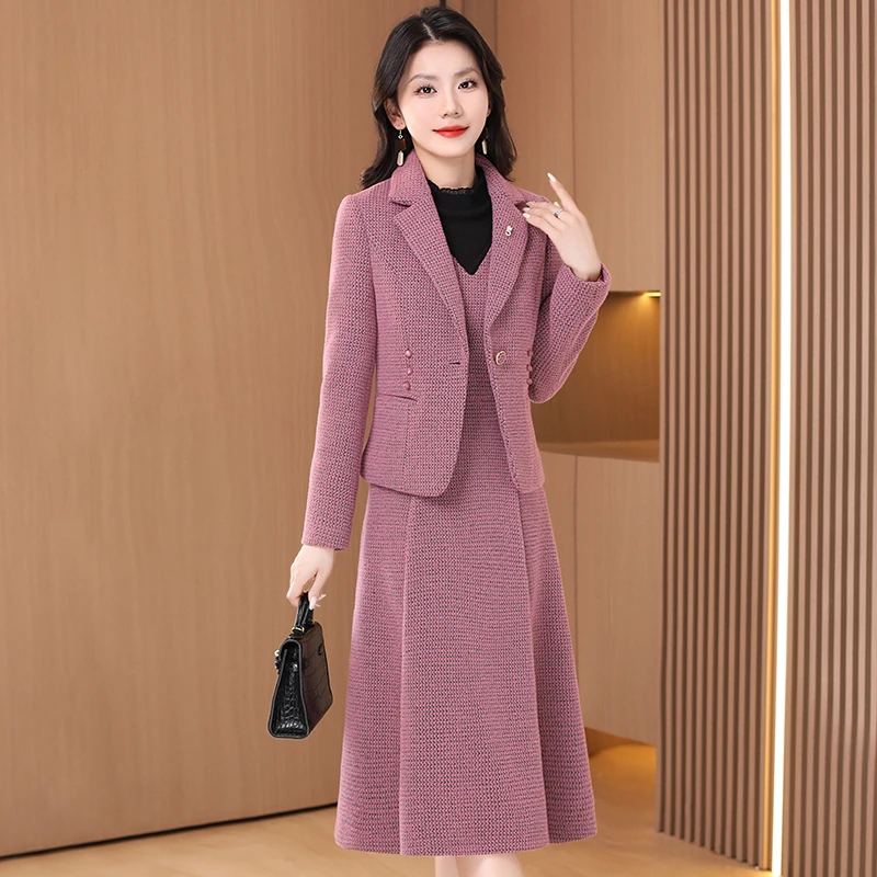 【拉夏】品牌小香风轻奢高端套装连衣裙2025秋新款喜婆婆婚宴两件套