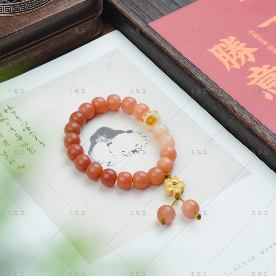 【木唐子】【桃粉】天然粉菩提渐变粉色单圈手串 搭配猫爪桃花