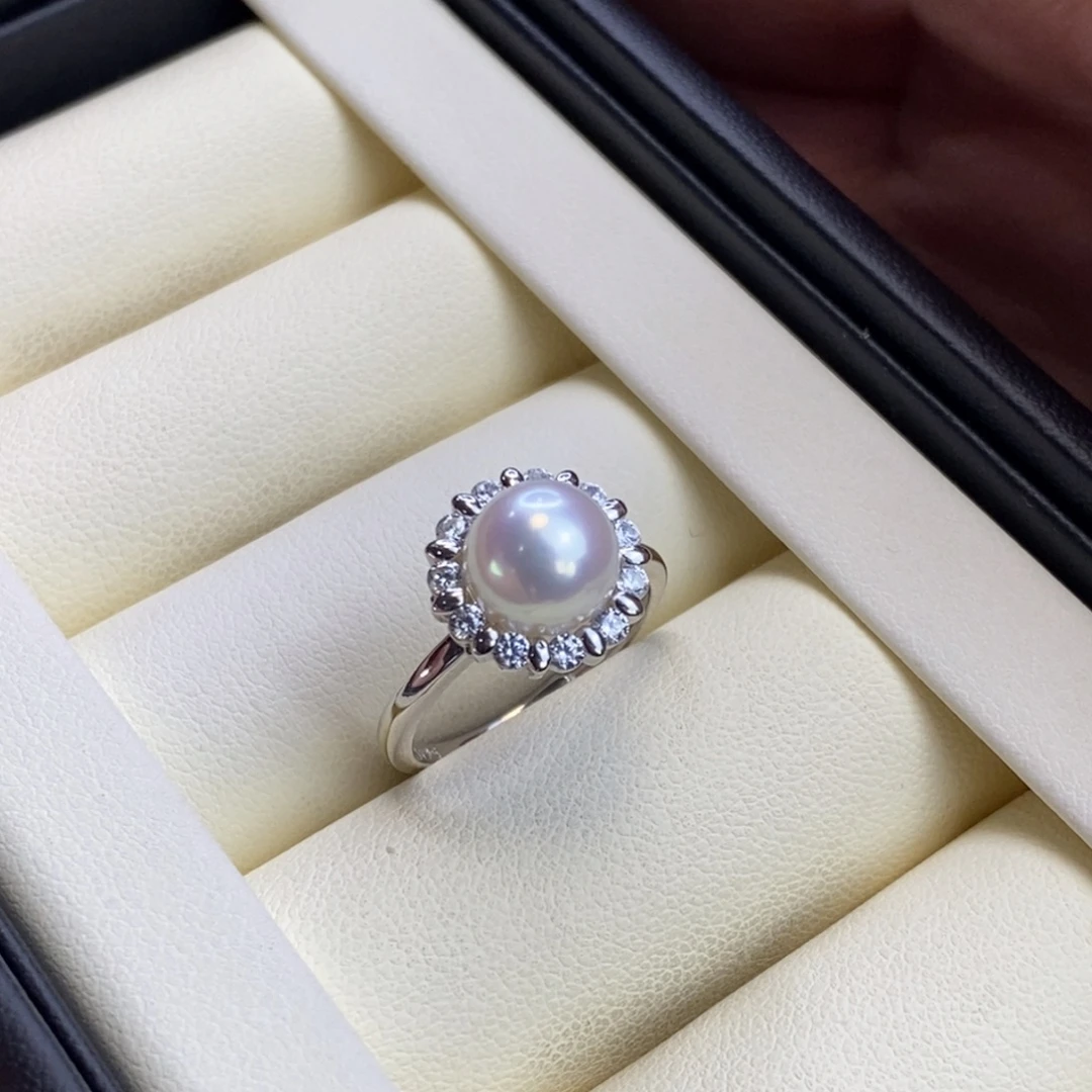 银S925镶嵌戒圈海水珍珠特价微瑕