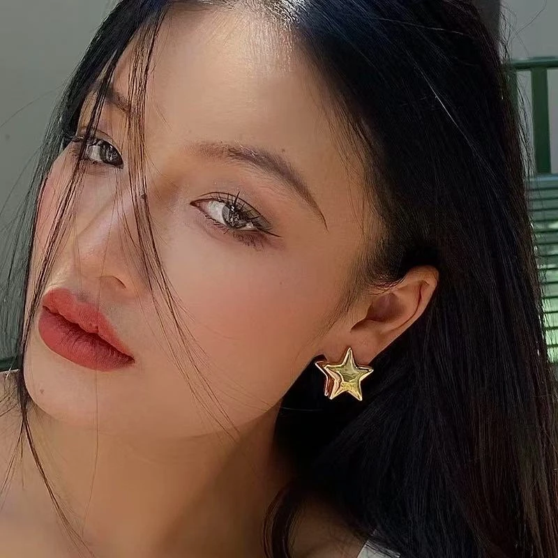 铜合金耳饰 金色五角星星耳扣