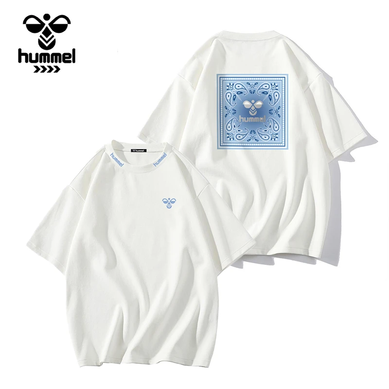 HUMMEL个性时尚腰果花字母印花短袖男款宽松舒适休闲圆领T恤上衣