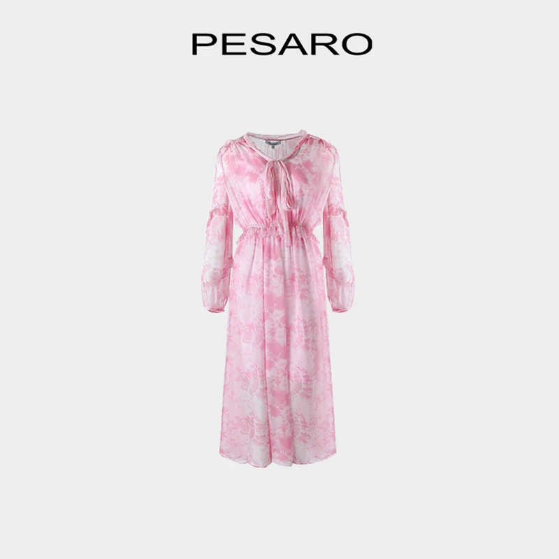 PESARO蕙玲女桑蚕丝装夏日真丝碎花七分袖甜美田园设计感连衣裙