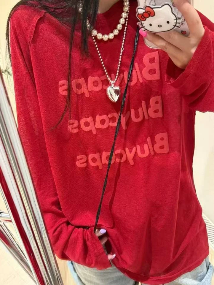 2025夏季新款韩版立体字母印花休闲百搭宽松长袖薄款T恤女ins潮