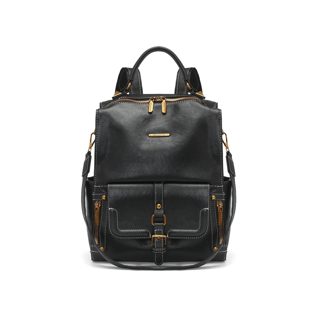 轻奢百搭2025黑色时尚多功能双肩背包-H1001黑