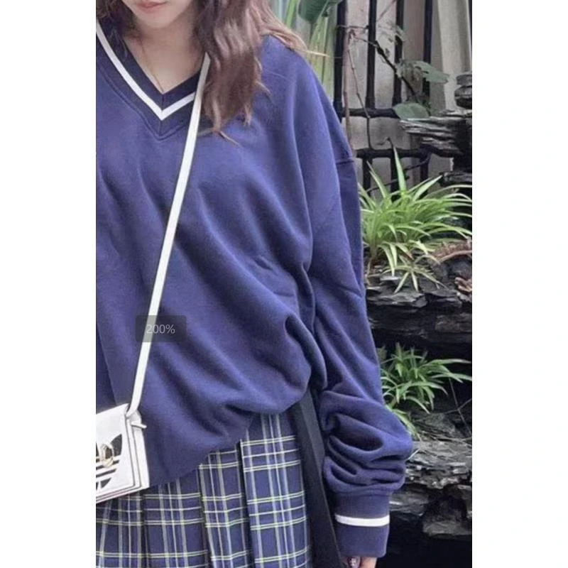 【30502藏青色卫衣】卫衣春秋季女宽松圆领重工oversize欧美