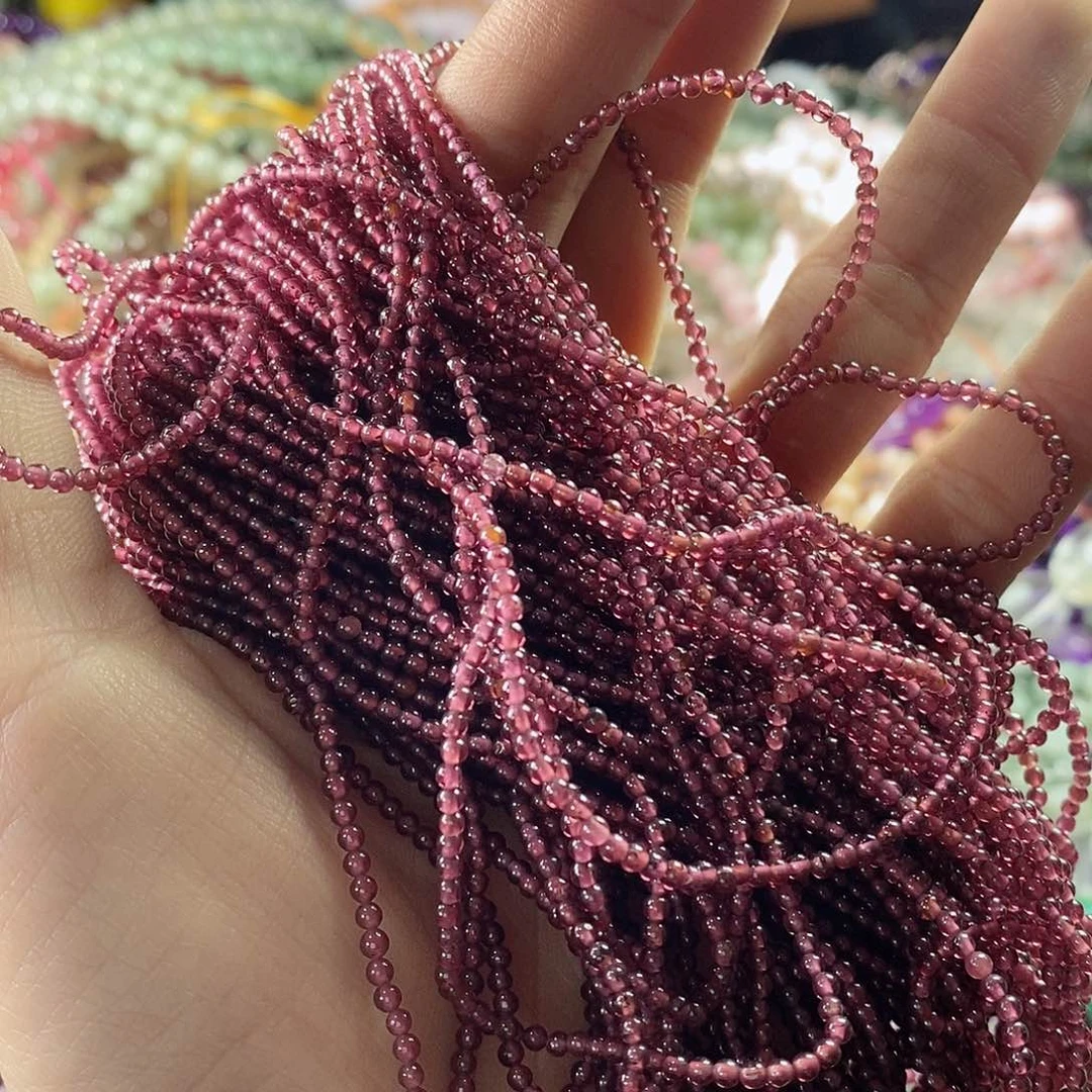 玛瑙/玉髓珠宝半成品未镶嵌一条天然2mm石榴石小圆珠