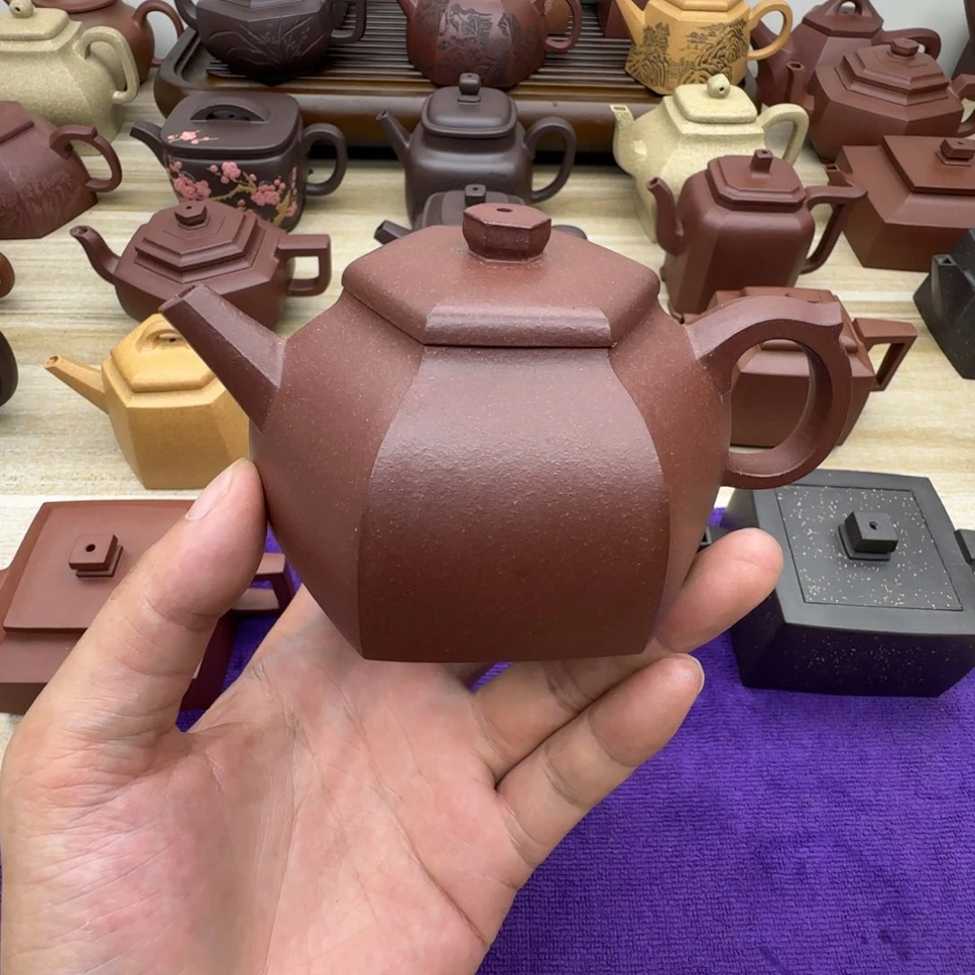 紫泥壶半手工。紫泥。六方梨形160毫升