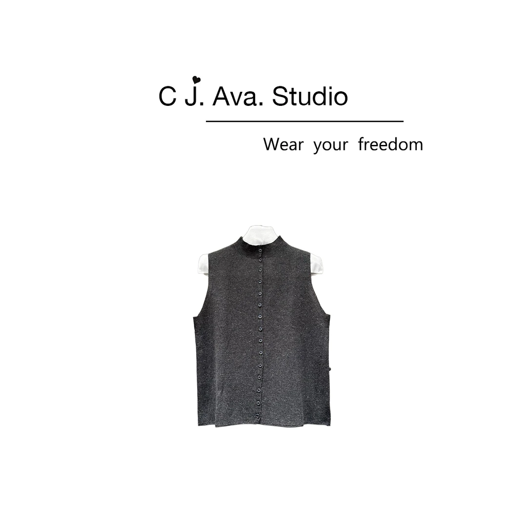 【CJ.Ava Studio】一排扣中领无袖背心